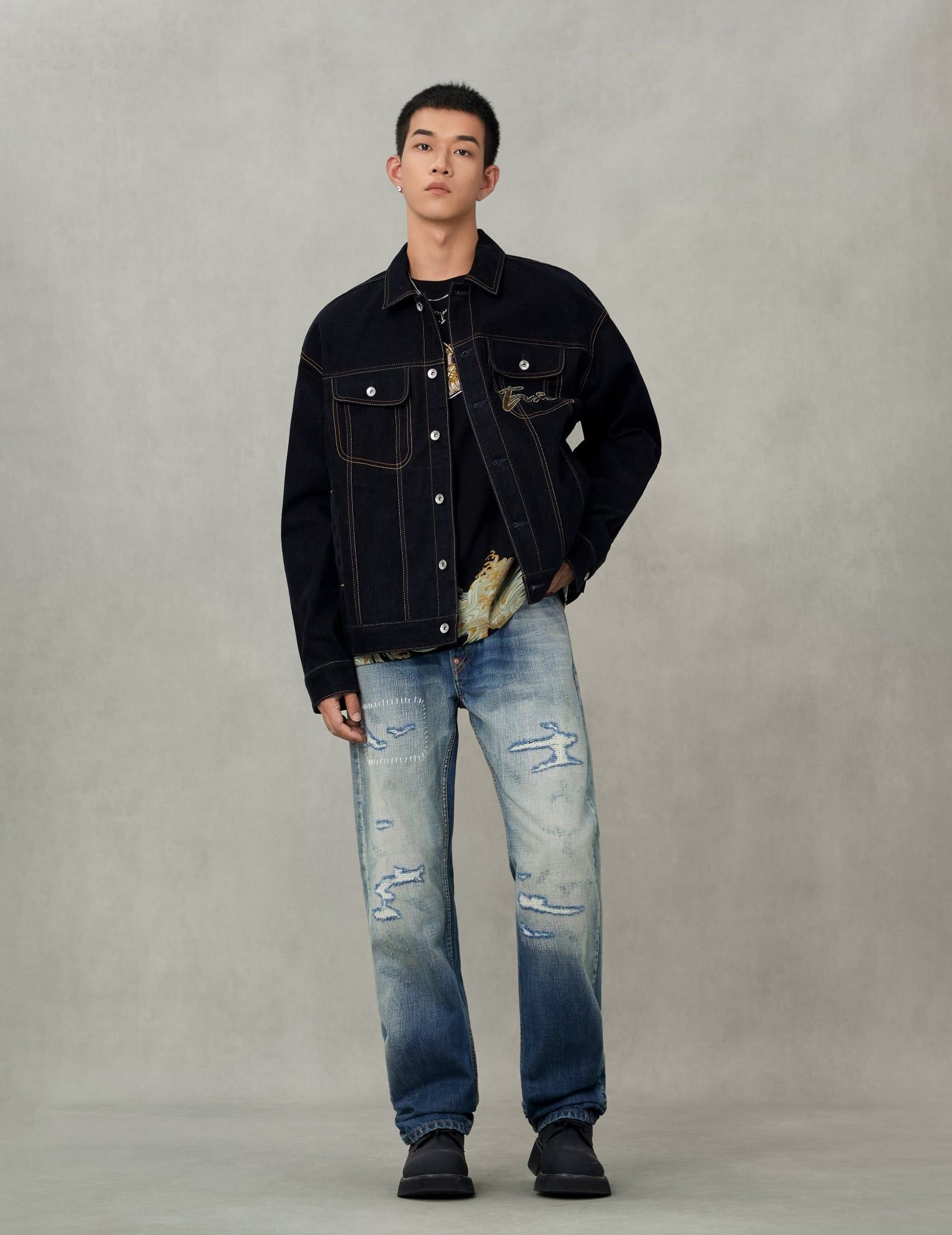 Áo Evisu Brushstroke Daicock Print 'Black' 2EAHTM5DJ1022LFDN - Ảnh 5