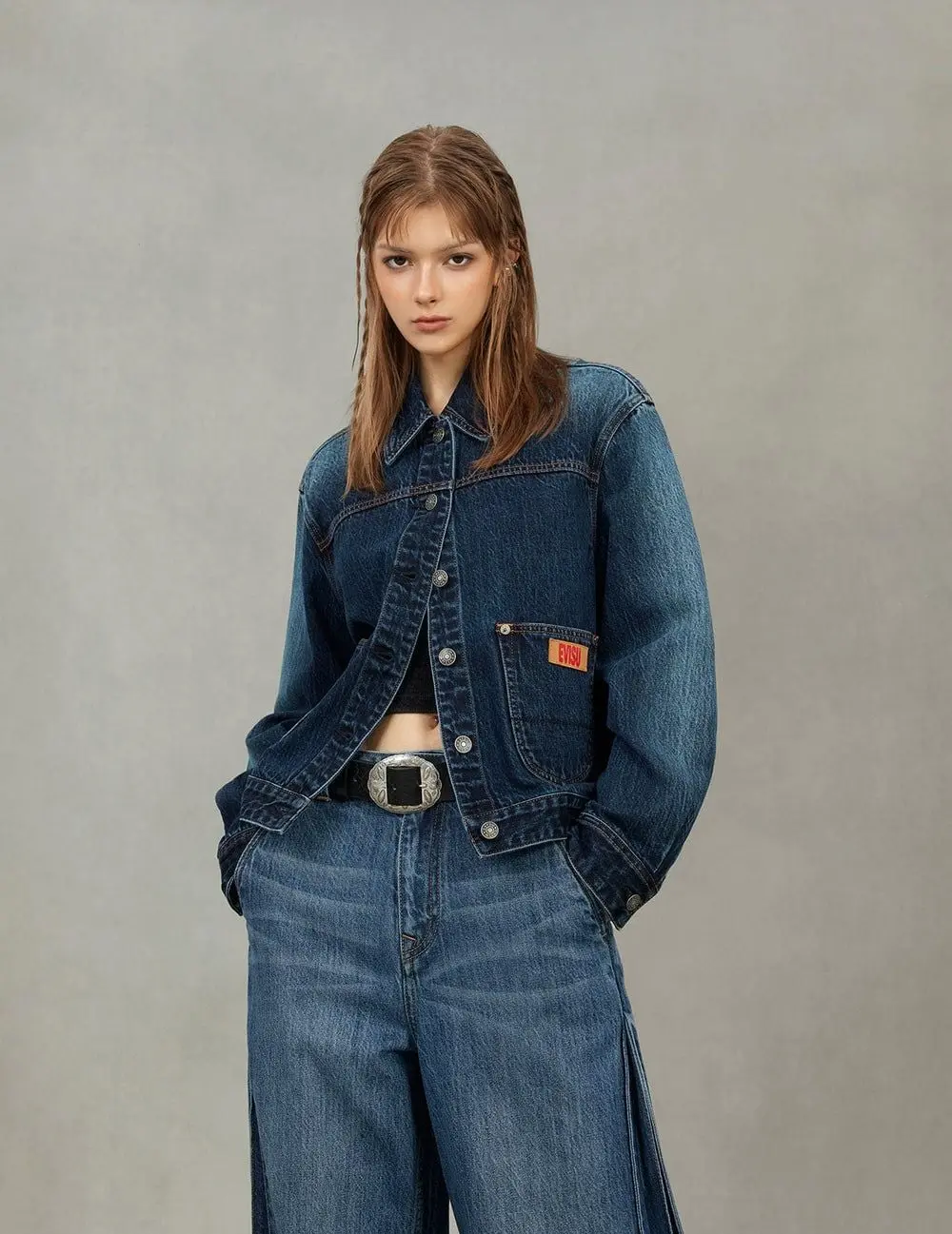 Alternative view of Áo Evisu Gradient Print Loose Denim Jacket 'Indigo' 2EAHTW5DJ4002LFDN