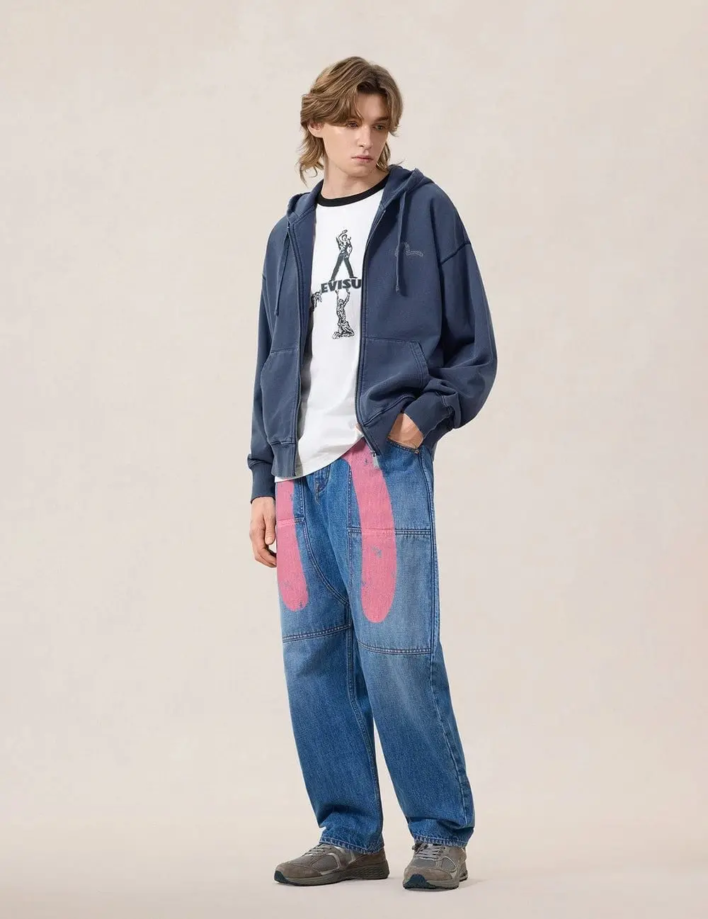 Áo Evisu Heavy Washed Distressed Hoodie 'Navy' 2ESEJM6SW6118RXCT - Ảnh 4