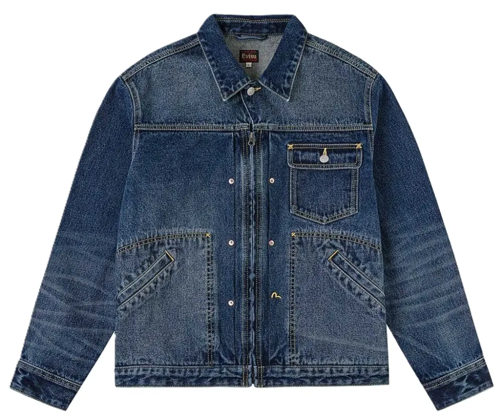 Áo Evisu Sand Washed Crocodile Print 'Indigo' 2ESEJM6DJ6101RXDN