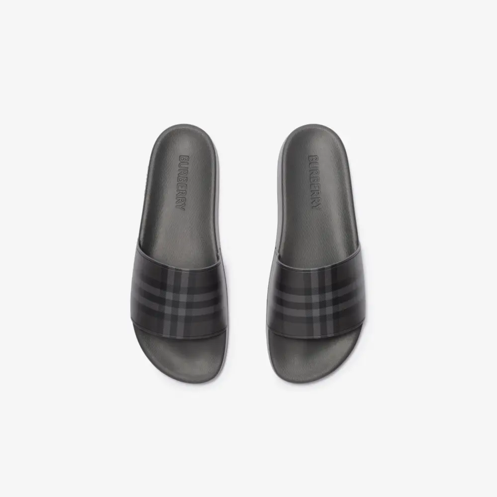 Dép Burberry Check Slides 'Lead Grey' 81281311 - Ảnh 4