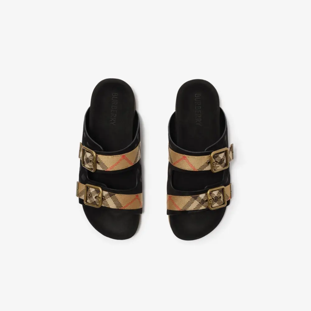 Dép Burberry Check Suede Urchin Sandals 'Black' 81186151 - Ảnh 4