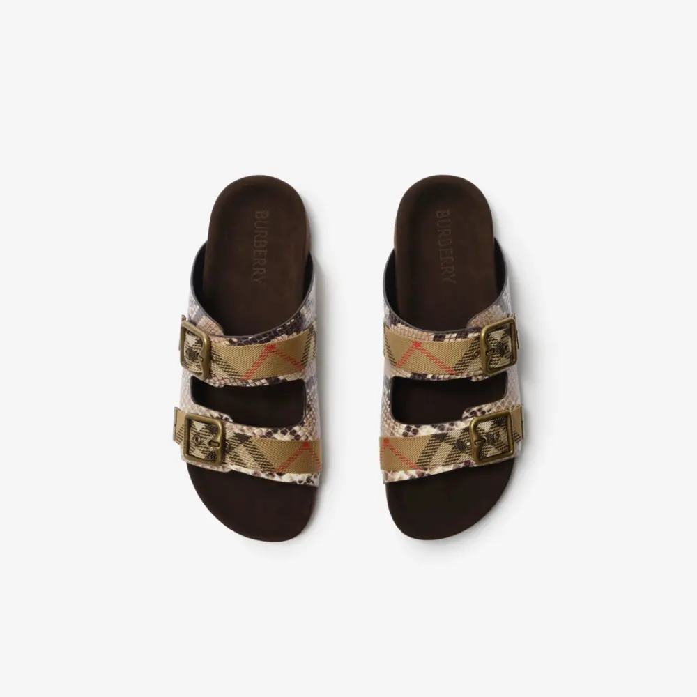 Dép Burberry Python-print Leather Urchin Sandals 'Beige' 81240051 - Ảnh 4