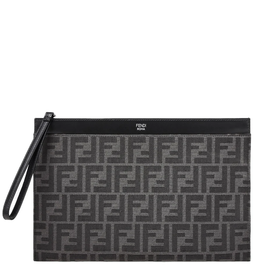 Túi Fendi FF Jacquard Flat Pouch Medium 'Black' 7N0134AFBVF1IKJ - Ảnh 4